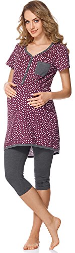 Bellivalini Damen Umstands Pyjama mit Stillfunktion BLV50-126 (Weinrot Sterne/Graphite, S) von Bellivalini