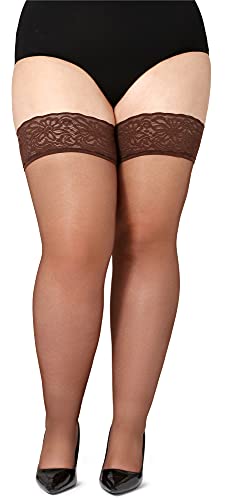 Bellivalini Damen halterlose Strümpfe mit Spitze Plus Size 20 DEN BLV-1126 (Cappucino, 4XL) von Bellivalini