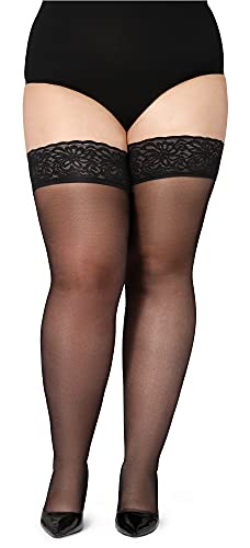 Bellivalini Damen halterlose Strümpfe mit Spitze Plus Size 40 DEN BLV-1127 (Schwarz, 4XL) von Bellivalini