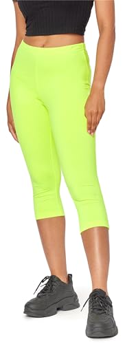 Bellivalini Neon Leggings Damen 3/4 mit Naht, Gym Leggings Damen, Knallige Hosen Damen ideal als Festival Outfit Damen oder Teil von einem 80er Jahre Outfit Damen BLV50-302 (Neon Gelb, L) von Bellivalini