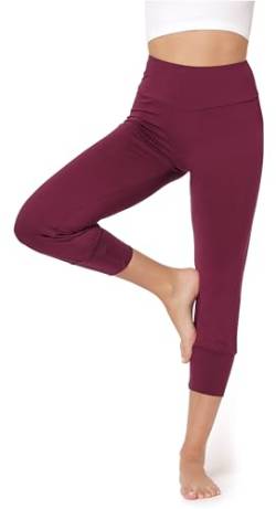 Bellivalini Yoga Leggings Haremshose Damen 3/4 Stoffhose Capri Trainingshose BLV50-283(Weinrot, XL) von Bellivalini