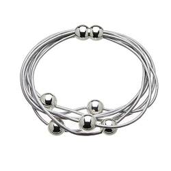 Armband mit silbernen Ledersträngen und gleitenden versilberten Perlen - Rita S von Bello London von Bello London