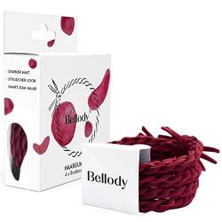 Bellody® Original Haargummis - Stylisch geflochtener Haargummi mit starkem Halt (4er Set - Bordeaux Red) - Damen Haarschmuck in Dunkel Rot von Bellody
