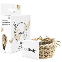 Bellody® Original Haargummis - Stylisch geflochtener Haargummi mit starkem Halt (4er Set - Champagne Beige) - Damen Haarschmuck in Beige von Bellody