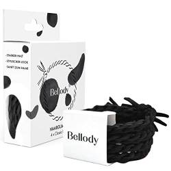 Bellody® Original Haargummis - Stylisch geflochtener Haargummi mit starkem Halt (4er Set - Classic Black) - Damen Haarschmuck in Schwarz von Bellody