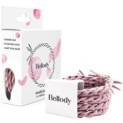 Bellody® Original Haargummis - Stylisch geflochtener Haargummi mit starkem Halt (4er Set - Mellow Rose) - Damen Haarschmuck in Hell Rosa von Bellody