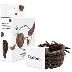 Bellody® Original Haargummis - Stylisch geflochtener Haargummi mit starkem Halt (4er Set - Mocha Brown) - Damen Haarschmuck in Hell Braun von Bellody