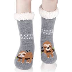 Belloxis Faultier Socken Faultier Geschenk für Frauen Haussocken Damen Hüttensocken Thermosocken Dicke Warme Wintersocken Rutschfeste Socken Damen 35-38 von Belloxis