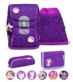 Belmil Motion ergonomisches Schulranzen Set 5-teilig aus recyceltem Material mit Brustgurt, Hüftgurt, Magnetverschluss, Patch Set 6 Stück (405-74/AG/S) (Purple Sky 2) von Belmil