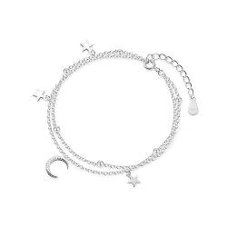 Belons Damen Armband 925 Sterling Silber Zirkonia Mond Stern Sternchen Charm Armband Mädchen Armkettchen Doppel Armkette von Belons