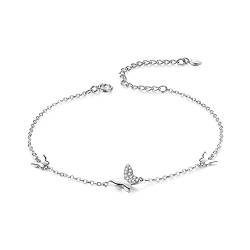 Belons Damen Armband 925 Sterling Silber Zirkonia Schmetterling Charm Armband Mädchen Armkette Armkettchen Kinder Fußkettchen, Silber/Gold (Silber) von Belons