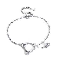 Belons Damen Charm Armband 925 Sterling Silber Katze Kätzchen Schelle Armkette Mädchen Armkettchen Kinder Fußkettchen von Belons