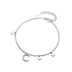 Belons Damen Charm Armband 925 Sterling Silber Zirkonia Mond Sterne Sternchen Armkette Mädchen Armkettchen mit Verlängerung von Belons