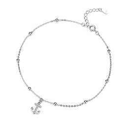 Belons Damen Fußkettchen Anker 925 Sterling Silber Zirkonia Anker Fußkette Mädchen Charm Knöchel Armband Verstellbare Armkette von Belons