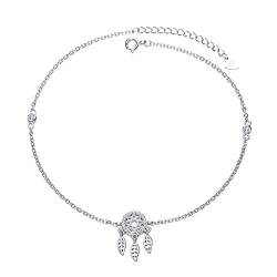 Belons Damen Fußkettchen Traumfänger 925 Sterling Silber Zirkonia Fußkette Mädchen Charm Knöchel Armband Verstellbare Armkette von Belons