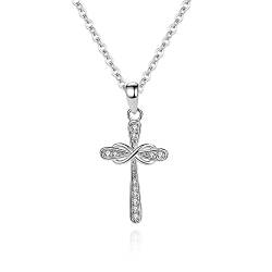 Belons Damen Kette Mädchen Halskette Kreuzkette 925 Sterling Silber Zirkonia Kreuz Infinity Anhänger Kette mit Anhänger von Belons