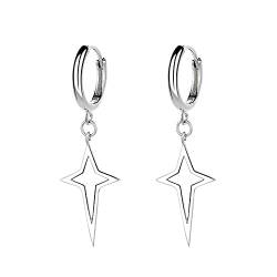 Belons Damen Ohrhänger 925 Sterling Silber Kreuz Stern Creolen Ohrringe Mädchen Hängende Ohrringe Ohrschmuck von Belons