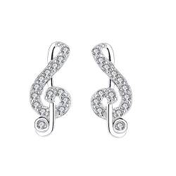 Belons Damen Ohrringe 925 Sterling Silber Zirkonia Musiknote Ohrringe Violinschlüssel Mädchen Ohrstecker Note Earrings von Belons