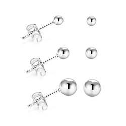 Belons Damen Ohrstecker Silber, 3 Paare 925 Sterling Silber Rund Kugel Ball Ohrstecker Ohrringe Set für Mädchen Frauen Männer, Ohrringe Größe in 3, 4, 5mm von Belons