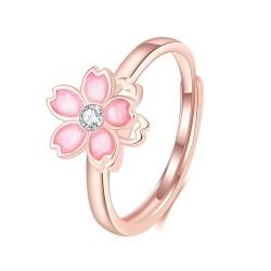 Belons Damen Ring 925 Sterling Silber Zirkonia Kirschblüte Sakura Offen Band Ring Verstellbare Band Ring für Mädchen Frauen von Belons