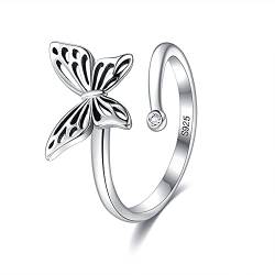 Belons Damen Ring 925 Sterling Silber Zirkonia Schmetterling Ring Offen Verstellbare Ring für Mädchen Frauen von Belons