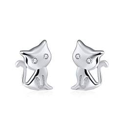 Belons Katzen Ohrringe Mädchen 925 Sterling Silber Zirkonia Kätzchen Ohrstecker Ohrringe Damen Ohrschmuck, Silber von Belons