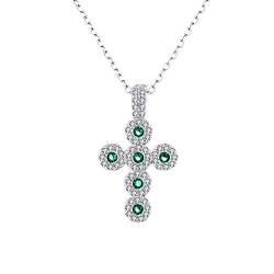 Belons Kreuz Kette Damen Mädchen Halskette 925 Sterling Silber Grün Zirkonia Kette mit Anhänger Kreuz Anhänger von Belons