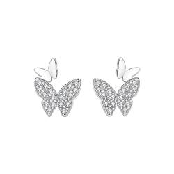 Belons Mädchen Ohrstecker Schmetterling 999 Sterling Silber Zirkonia Schmetterling Stecker Ohrringe Damen Ohrstecker Ohrschmuck von Belons