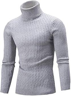 Belovecol Herren Rollkragenpullover Grau Pullover Rollkragen Slim Fit Feinstrick Twisted Sweater L von Belovecol