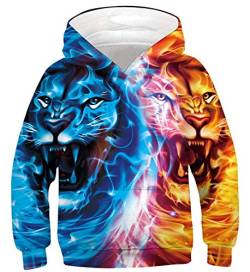 Belovecol Jungen Kapuzenpullover 3D Coole Pullover Kapuzenpulli Leichtes Tiger Print Sweatshirt für Kinder 6 7 Jahre von Belovecol