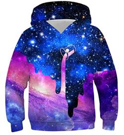 Belovecol Kinder Hoodies Jungen Mädchen 3D Cool Hoody Lustiger Pullover Galaxy Hoody Sweatshirt Langarm Pullover mit Zwei Taschen für Teen Galaxy 14 15 16 Jahre von Belovecol