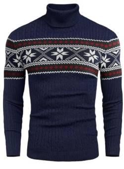 Belovecol Rollkragenpullover Herren Pullover Rollkragen Slim Fit Feinstrick Sweater Dunkel Blau Geometrisch XL von Belovecol