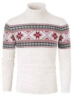 Belovecol Rollkragenpullover Herren Pullover Rollkragen Slim Fit Feinstrick Sweater Weiß Geometrisch XL von Belovecol