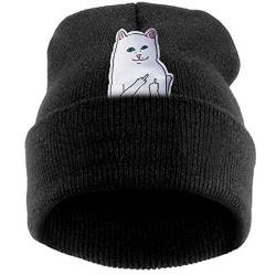 Belsen Damen aufrecht Mittelfinger Katze Hiphop Beanie Strick Mütze Skull Cap (schwarz) von Belsen