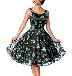 Belsira Damen midi Kleider Retrokleider Premium Vintage Blumenkleid schwarz/blau 2XL von Belsira