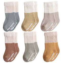 Belsmi Baby Mädchen Jungen Socken Anti Rutsch Dicke Winter Warm Lang kniehohe Strumpf Röhrensocken Manschette Baumwolle 6er Pack (0-6 Monate (XS), Stil C) von Belsmi