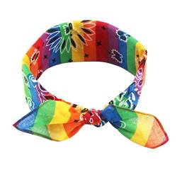 BELTI Regenbogenstreifen Paisley Blumen Frauen Mädchen Baumwolle Tasche Quadratischer Schal Niedlicher Hasenohr Stirnband Bandana Hip-Hop Armband Krawatte von Belti