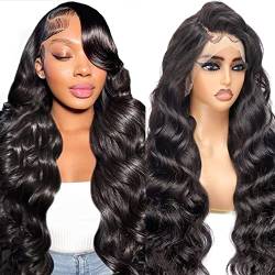 13x6 Echthaar Perücke Lace Front Wig Human Hair Perücke Damen Echthaar Body Wave Glue Wig Afro Perücke Echthaar Natural Color Lace Front Perücke Lang 28 Zoll (70cm) von Beluck