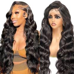200% Dichte Body Wave Human Hair Wig 13x4 Lace Front Wig, Perücke Damen Echthaar Schwarz Glueless Wig Human Hair For Black Women 20 Zoll von Beluck