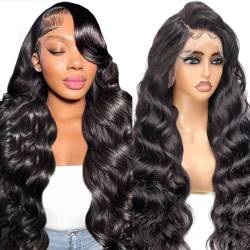 Beluck 13x6 HD Lace Front Wig Human Hair Echthaar Perücke Damen Body Wave Glue Wig Perücke Echthaar Schwarz Human Hair Wigs For Black Women Brasilianisches Perücke Damen 26 Zoll (65cm) von Beluck