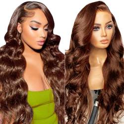 Beluck 30 Zoll 13x4 HD Lace Front Wig Human Hair Echthaar Perücke Body Wave Lace Front Perücke Light Brown Human Hair Wigs For Black Women 100% Echtes Echthaar von Beluck