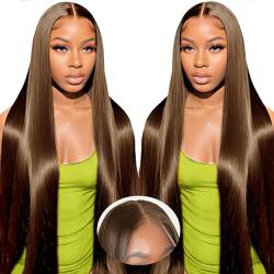 Beluck Wear And Go Glueless Wig Human Hair Chocolate Brown Straight 5x6 Pre Cut Perücke Damen Echthaar, Echte Haare Perücke Locken Brazilian Wig 24 Zoll von Beluck