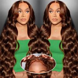 Echthaar Perücke Glueless Human Hair Wig 32 Inch Chocolate Brown 5x6 Pre Cut Lace Front Wig Human Hair, Body Wave Perücken Damen Pre Plucked Natural Hairline Human Hair Wigs For Black Women von Beluck