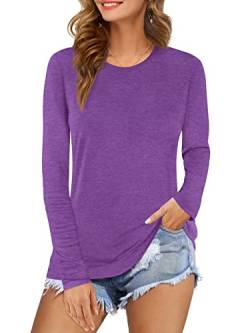 Beluring Basic T Shirt Longshirt Damen Langarm Bluse Herbst Oberteil O Neck Tshirt Summer Tops Lila XL von Beluring