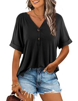 Beluring Bluse Damen Elegant Kurzarm Oberteil V Ausschnitt Bequem T Shirts Schwarz L von Beluring