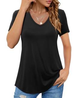 Beluring Bluse Kurzarm Damen Sommer Longshirt Elegant V-Ausschnitt T-Shirt Oberteile Schwarz XL von Beluring