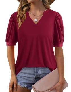Beluring Blusen Tuniken für Damen Casual T-Shirt Sommer Einfarbig Tunika Burgundisch L von Beluring