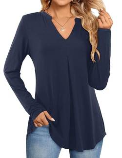 Beluring Damen Langarmshirt Herbst V-Ausschnitt Oberteile Swing Saum Longtop Marineblau L von Beluring