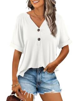 Beluring Damen Oberteile Elegant Kurzarm Bluse V Ausschnitt Einfarbig T-Shirts Weiß M von Beluring