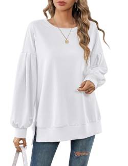 Beluring Damen Oberteile Elegant Langarm Rundhals Sweatshirts Ohne Kapuze Bluse Tops Weiß S von Beluring